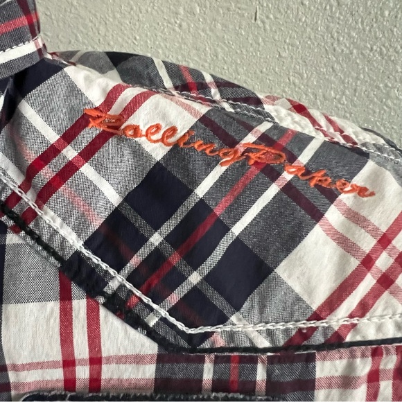 Rolling Paper Brand NYC Rollco Shirt Mens Short Sleeve Sz L Blue Red White Plaid - Picture 7 of 11